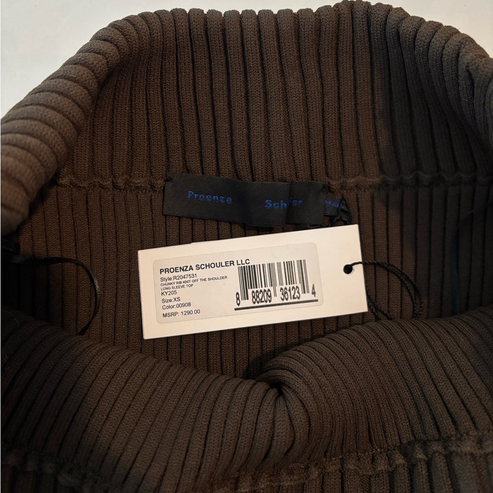 Brown Off-Shoulder Ribbed Sweater - Picture 4 of 6